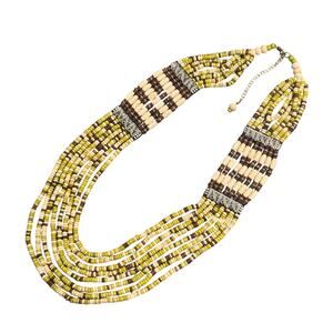 Chico's Elba Multi-Stranded Long Necklace, Bone, Brown, Green, EUC